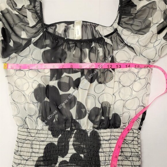 SEXY black white sheer short sleeve blouse top size M - Picture 5 of 14